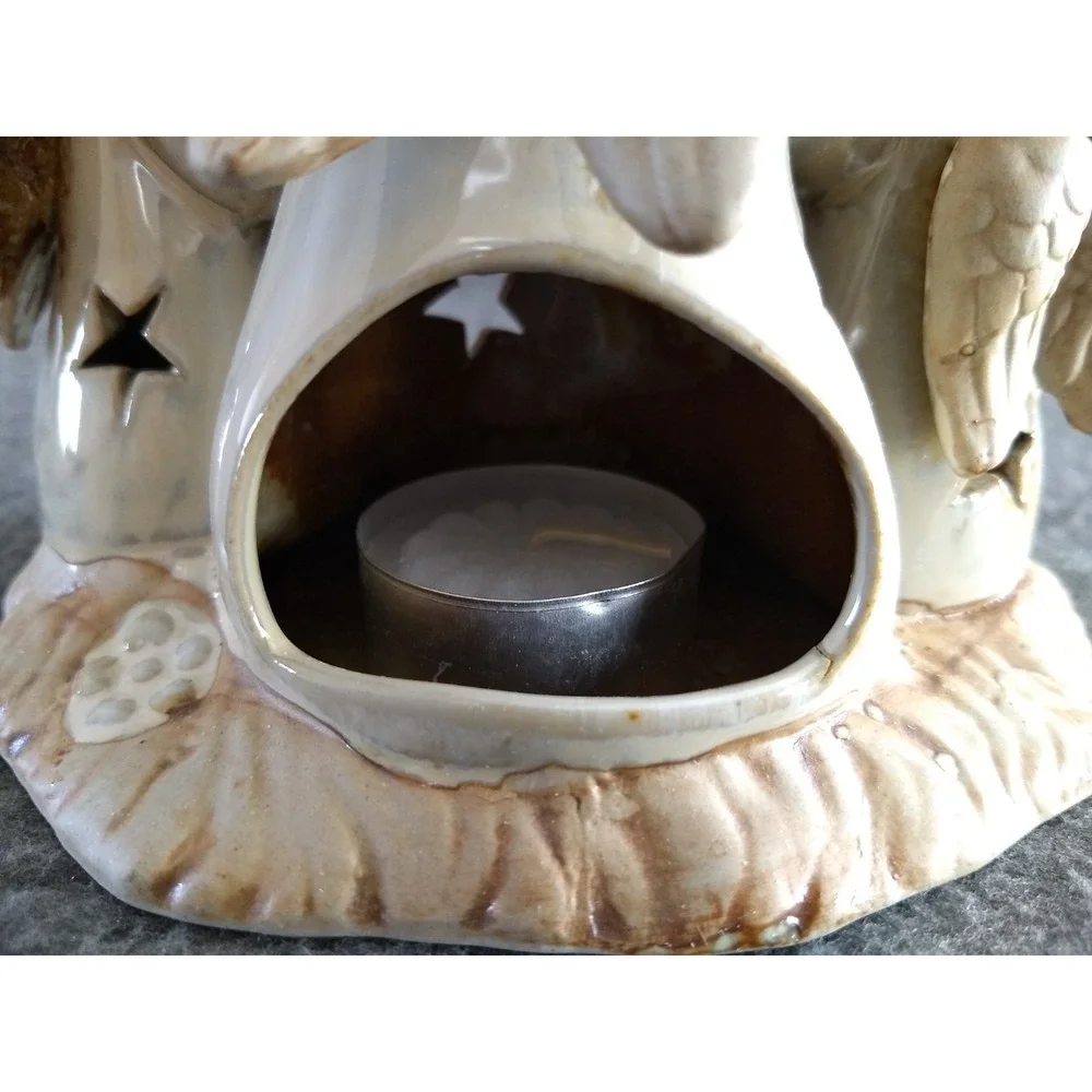 Angel Trio Ceramic Candle Holder Glazed Star‎ Luminary w/ Tealight Christmas NEW